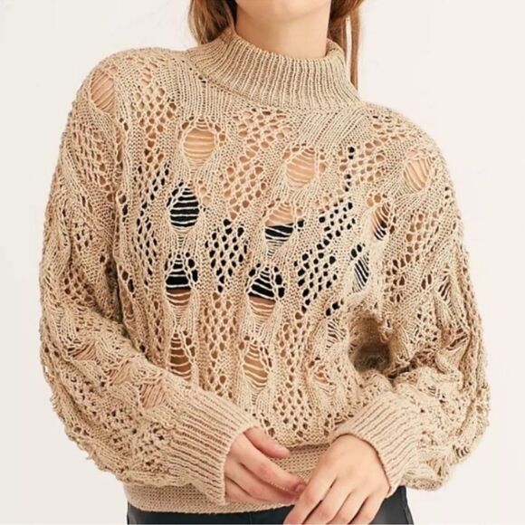 NWT Free People Beach Baja Sur Wrap Oversized Crochet Open Back Boho Sweater - Picture 2 of 8